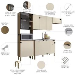 Cozinha Compacta Balcão Com Pia 120cm Laura Plus Soft/Freijó Z06 - Mpo