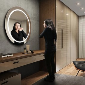 Espelho Camarim Redondo Iluminação Led Estrutura Alumínio Design Contemporâneo