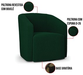 Poltrona Sala de Estar Base Giratória Kit 2 Stella Max Bouclê D03 - D'Rossi - Verde