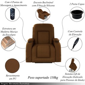 Poltrona do Papai Reclinável Sala de Cinema Crihs LIFT com Massagem e Aquecimento PU Caramelo G23 - Gran Belo