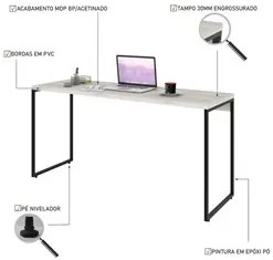 Mesa de Escritório Escrivaninha 150cm Dynamica Industrial C08 Snow - M