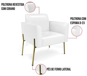 Poltrona Pé de Ferro Dourado Kit 2 para Sala Marisa Corano D03 - D'Rossi - Branco