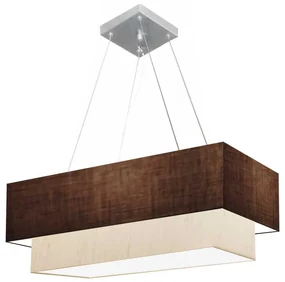 Lustre Pendente Retangular Café e Linho Bege MJ-4321 Para Mesa de Jantar e Estar