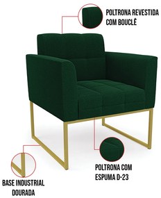 Poltrona Sala de Estar Industrial Dourado Elisa Bouclê Verde D03 - D'Rossi