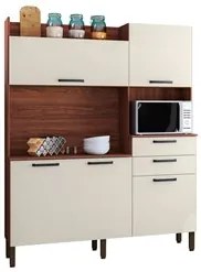 Armário de Cozinha Compacta 160cm Raquel K02 Nogueira/Off White - Mpoz