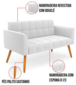 Namoradeira 2 Lugares Pé Palito Castanho Elisa Bouclê Off White D03 - D'Rossi