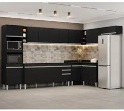 Armário de Cozinha Modulada de Canto 9 Peças CP04 Balcão Preto - Lumil