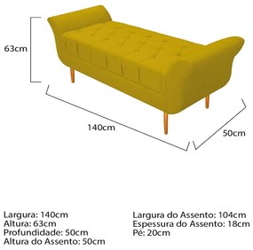 Recamier Estofado Ari 140 cm Casal Corano Amarelo - ADJ Decor