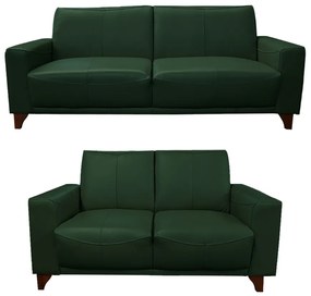 Conjunto de Sofás Decorativos 2 e 3 Lugares Emily Sala de Estar Pés em Eucalipto Couro Verde Brilho G40 - Gran Belo