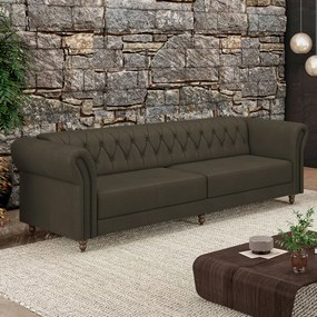 Sofá Living Sala de Estar Stanford Chesterfield 3 Lugares 260cm Pés de Madeira Couro Capuccino G58 - Gran Belo