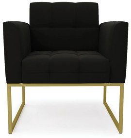 Poltrona Elisa Suede Preto Base Metálica Industrial Dourado - D'Rossi