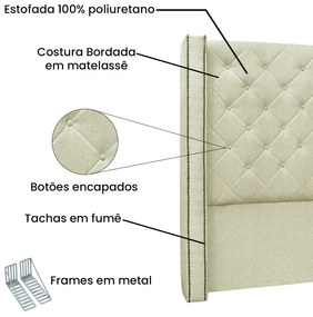 Cabeceira Cama Box Casal 140 cm Vicenza Linho Natural S04 - D'Rossi