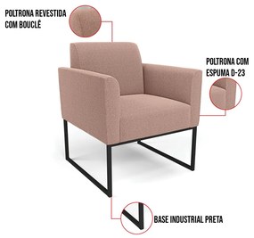 Namoradeira e 2 Poltronas Industrial Preto Marisa Bouclê Rosê D03 - D'Rossi