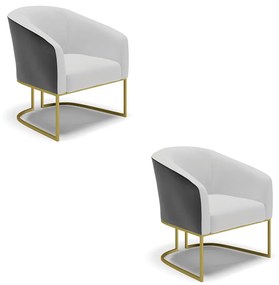 Poltrona Decorativa Industrial Dourado kit 2 Stella Preto/Linho Cinza D03 - D'Rossi