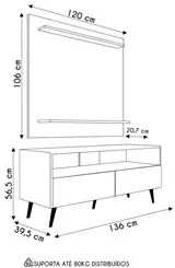 Painel para TV 50 Pol Senna e Rack Bancada 136cm Versa M24 Branco - Mp