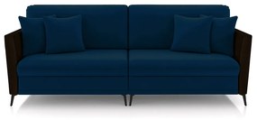 Sofá Living Decorativo Zagreb 2 Lugares 222cm com Almofadas Pés de Ferro Veludo/PU Azul/Marrom G33 - Gran Belo