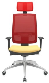 Cadeira Office Brizza Tela Vermelha Com Encosto Assento Vinil Amarelo Autocompensador 126cm - 63100 Sun House