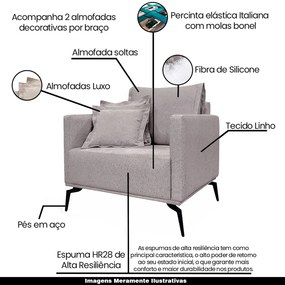 Kit 2 Poltronas Decorativas Pés em Aço Stagno Linho Areia Rústico G63 - Gran Belo