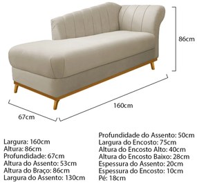 Kit Diva Recamier Vanessa 160cm Lado Esquerdo e 02 Poltronas Laura Suede - ADJ Decor