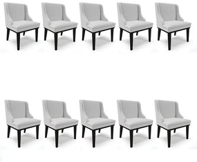 Kit 10 Cadeiras de Jantar Liz Linho Base Fixa Madeira Preto - D'Rossi - A05 Cinza