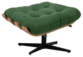 Kit 01 Poltrona e 01 Puff Giratório Costela Suede Base Metálica Preto - D'Rossi - Verde