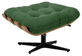 Kit 01 Poltrona e 01 Puff Giratório Costela Suede Base Metálica Preto - D'Rossi - Verde