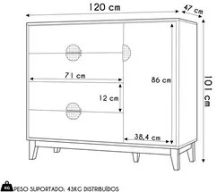 Cômoda Sapateira 1 Porta 4 Gavetas 120cm Ipê Branco - Albatroz