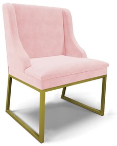 Cadeira Sala de Jantar Industrial Dourado Liz Suede Rosa Bebê D03 - D'Rossi