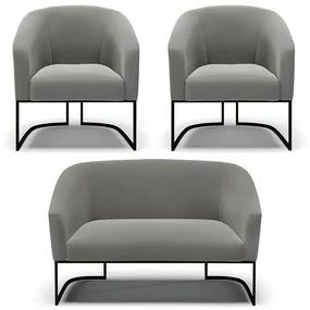 Namoradeira e 2 Poltronas Industrial Preto Stella Suede Grafite D03 - D'Rossi