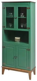 Cristaleira Malu 4 Portas cor Verde com Base Amendoa 180 cm - 62823 Sun House