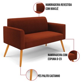 Namoradeira e 2 Poltronas Pé Palito Castanho Marisa Bouclê Terra D03 - D'Rossi