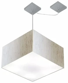 Lustre Pendente Quadrado Com Desvio Linho Bege MJ-4271 Para Mesa de Jantar e Estar