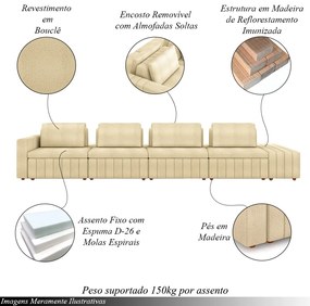 Sofá Ilha com Encosto e Almofadas Móveis Olimpo 465cm Modulado Bouclê Bege G45 - Gran Belo