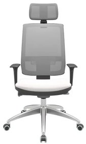 Cadeira Office Brizza Tela Cinza Com Encosto Assento Vinil Branco Autocompensador 126cm - 63242 Sun House