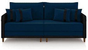 Sofá Living Montecarlo 2 Lugares Bipartido 212cm Pés em Madeira Veludo/PU Azul/Preto G33 - Gran Belo