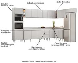 Armário de Cozinha Modulada de Canto 9 Peças CP05 Balcão com Tampo Bra