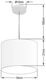 Lustre Pendente Cilíndrico Md-4054 Cúpula em Tecido 30x21cm Linho Bege - Bivolt