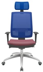 Cadeira Office Brizza Tela Azul Com Encosto Assento Vinil Vinho Autocompensador 126cm - 63161 Sun House