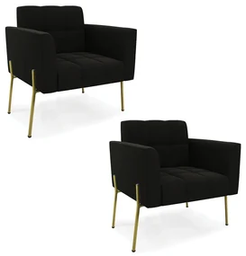 Poltrona PĂ© de Ferro Dourado para Sala Kit 2 Elisa Suede Preto D03 - D'Rossi
