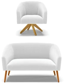 Sofá Namoradeira e Poltrona Giratória MA30 Stella Bouclê Off White D03 - D'Rossi