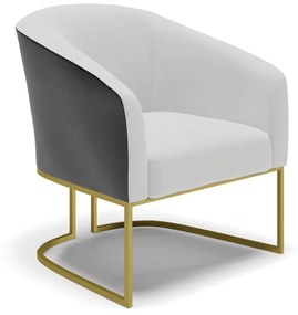 Poltrona Decorativa Industrial Dourada Stella Preto/Linho Cinza D03 - D'Rossi