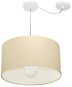 Lustre Pendente Cilíndrico Com Desvio de Centro Vivare Md-4229 Cúpula em Tecido 45x30cm - Bivolt - Algodão-Crú - 110V/220V