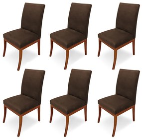 Conjunto 6 Cadeiras Raquel para Sala de Jantar Base de Eucalipto Suede Marrom