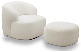 Conjunto Poltrona Base Giratória e Puff Decorativo Charlote Sala de Estar Bouclê Off White G88 - Gran Belo