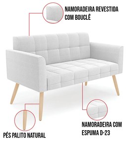 Namoradeira e 2 Poltronas Pé Palito Natural Elisa Bouclê Off White D03 - D'Rossi