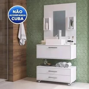 Gabinete Branco P/ Banheiro 80cm Painel Balcão - Sem Cuba