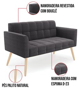 Namoradeira e 2 Poltronas Pé Palito Natural Elisa Bouclê D03 - D'Rossi - Grafite