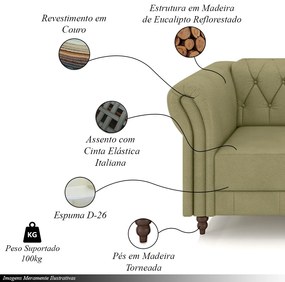 Kit 2 Poltronas Decorativas Sala de Estar Stanford Chesterfield Pés de Madeira Couro Fendi G58 - Gran Belo