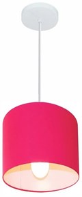 Kit/3 Pendente Cilíndrico Md-4046 Cúpula em Tecido 18x18cm Rosa Pink - Bivolt