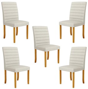 Kit 5 Cadeiras de Sala de Jantar Estofadas Veiga Madeira Maciça Linho Off White G78 - Gran Belo